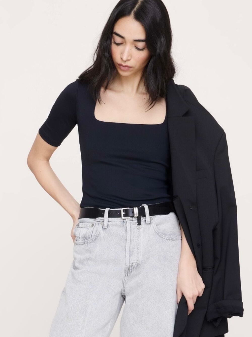 Banana Republic Sculpted Stretch Square Neck Top Black M NEW